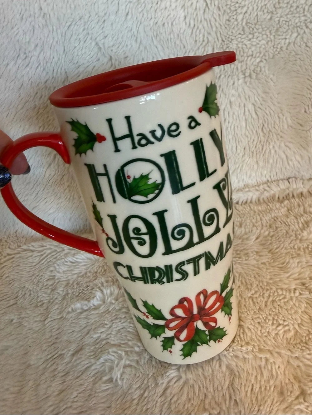 Lenox White Holiday 'Holly Jolly Christmas' Mug with Red Trim